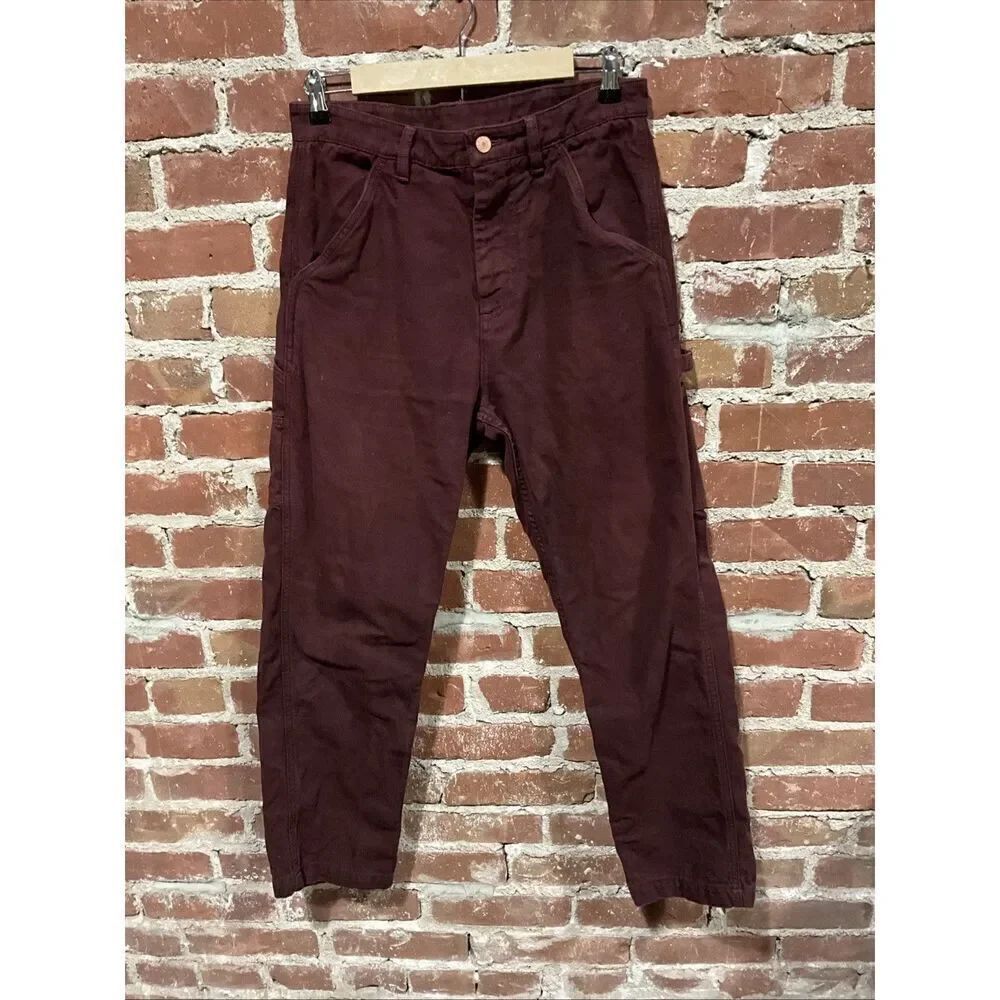 Zara Burgundy Cargo Carpenter Pants Size 30 Maroon Red
